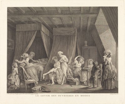 Le lever des ouvrières en modes - Francois Nicolas Barthelemy Dequevauviller after Nicolas Lavreince
