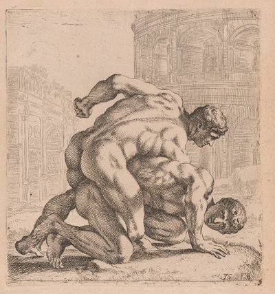 Les Lutteurs Médicis, vue latérale, tournés à droite [plaque 35] - Francois Perrier