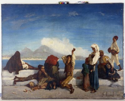 Les Lazzaroni, personnages du peuple napolitain. Vue du golfe de Naples - Francois Reynaud