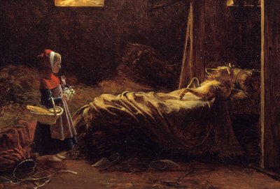 Le Petit Chaperon Rouge, détail. Illustration du conte de Charles Perrault, le Petit Chaperon Rouge devant le loup déguisé en grand-mère - Francois Richard Fleury