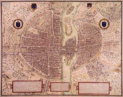 Carte de la ville de Paris en 1540-1555 dite de la tapisserie. Gravure par François Roger de Gaignières - Francois Roger de Gaignieres