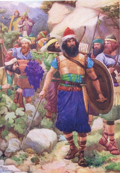 Les éclaireurs voyant la Terre Promise, de The Bible Picture Book publié par Thomas Nelson, vers 1950 - Frank Adams
