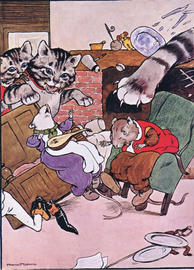 Le chat et ses chatons sont entrés en tumulte, illustration de 