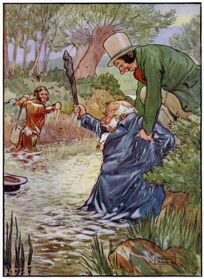 Trois joyeux pêcheurs (lithographie en couleur) - Frank Adams
