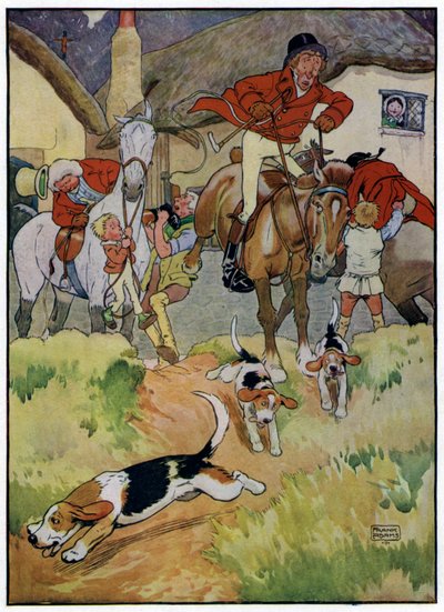 Trois joyeux chasseurs (lithographie couleur) - Frank Adams