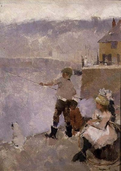 Pêche sur le quai - Frank Bramley