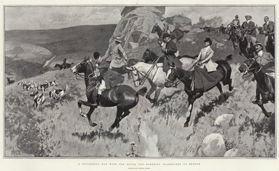 Une journée réussie avec les chasseurs de cerfs du Devon et du Somerset à Exmoor (lithographie) - Frank Craig