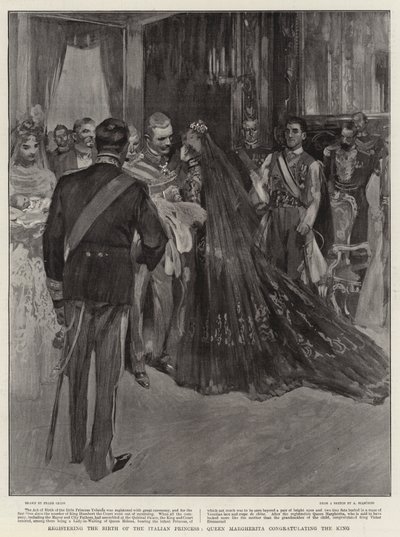 Enregistrement de la naissance de la princesse italienne, la reine Margherita félicitant le roi - Frank Craig
