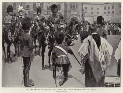 Le roi et le 3e bataillon des Scots Guards, Sa Majesté présentant les nouvelles couleurs - Frank Craig