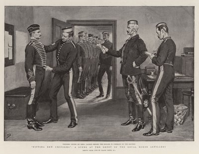 Essayage de nouveaux uniformes, une scène au dépôt de la Royal Horse Artillery - Frank Dadd