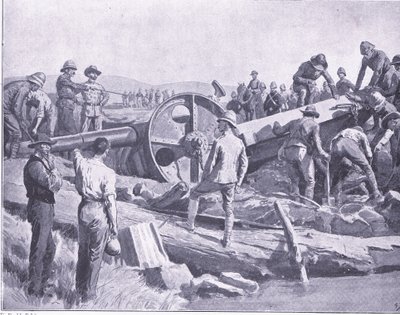 Faire passer un canon par un endroit difficile, illustration de Après Pretoria : La guerre de guérilla, 1902 - Frank Dadd
