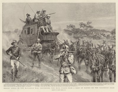 Actes héroïques dans la guerre des Matabele, défendant le coche postal contre un groupe de Kafirs sur la route de Salisbury - Frank Dadd