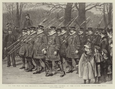 En route pour la salle de dessin de Sa Majesté, les Yeomen de la Garde descendant le Mall - Frank Dadd