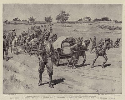 La crise en Chine, le premier corps de coolies apportant des provisions à Pékin pour les troupes britanniques - Frank Dadd