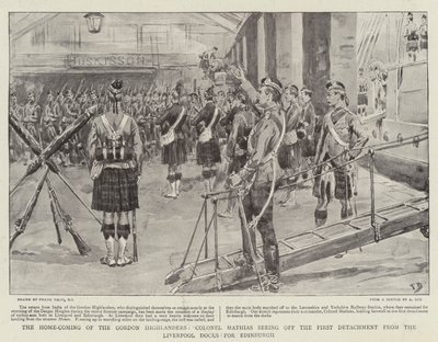 Le retour des Gordon Highlanders, le colonel Mathias voyant partir le premier détachement des docks de Liverpool pour Édimbourg - Frank Dadd
