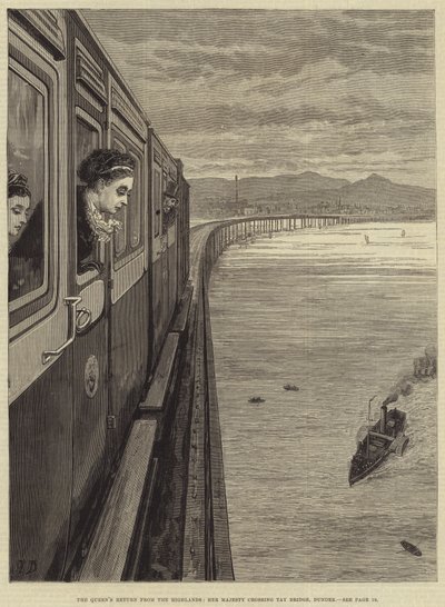 Le retour de la reine des Highlands, Sa Majesté traversant le pont de Tay, Dundee - Frank Dadd