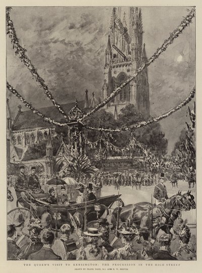 La visite de la reine à Kensington, la procession dans la rue principale - Frank Dadd