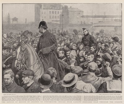 Le Retour des Héros de Colenso à Portsmouth, le Clairon Dunn porté en Triomphe dans les Rues - Frank Dadd