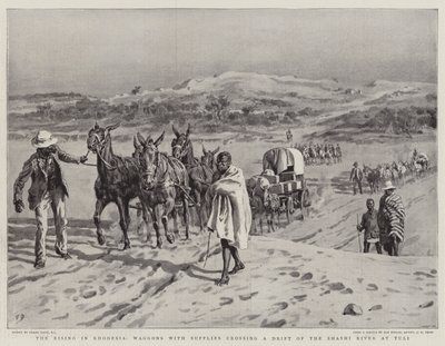 Le Soulèvement en Rhodésie, des chariots avec des provisions traversant un gué de la rivière Shashi à Tuli - Frank Dadd