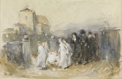 Étude pour son premier-né, cimetière de Horsham (Funérailles du premier-né) - Frank Holl