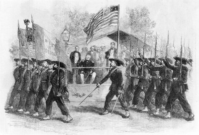 Défilé de la "Garde Garibaldi" devant le président Lincoln, 1861-1865 (c1880) - Frank Vizetelly
