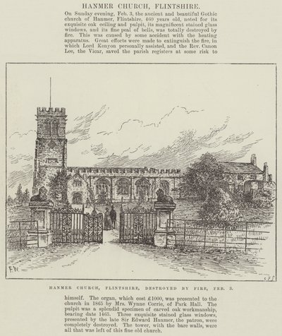 Église de Hanmer, Flintshire, détruite par le Feu, 3 février - Frank Watkins