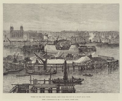 Travaux du nouveau Tower Bridge, vus du sommet d