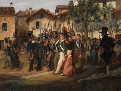 La garde nationale de campagne défilant devant le maire - François August Biard