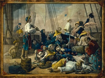 Pirates déguisés en femmes tentant de leurrer un navire marchand - François Auguste Biard