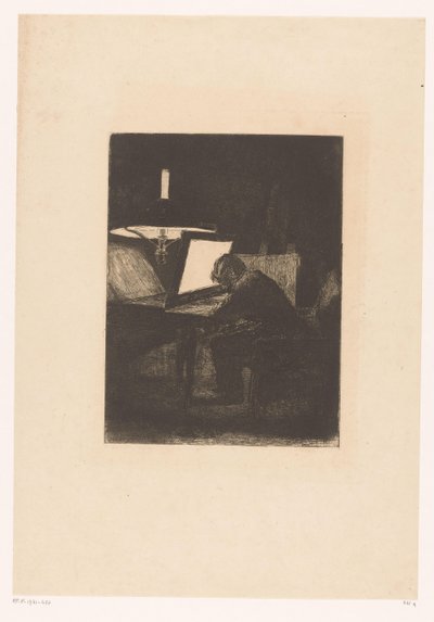 Graveur à la lumière de la lampe (Six Eaux-fortes, dessinées et gravées par F. Bonvin, Peintre) - François Bonvin
