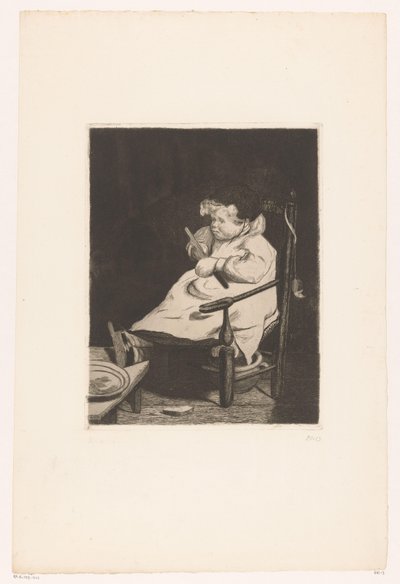 Enfant sur une chaise avec une pomme (Dix Eaux-fortes, dessinées et gravées par F. Bonvin, Peintre) - François Bonvin