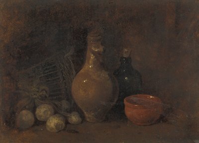 Nature morte avec quatre fruits, verre et poterie - François Bonvin