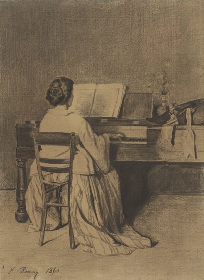 Femme au piano, vue de dos - François Bonvin