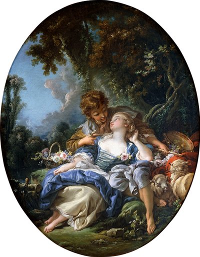 Un berger et une bergère en flirt dans un paysage boisé, 1761 - François Boucher