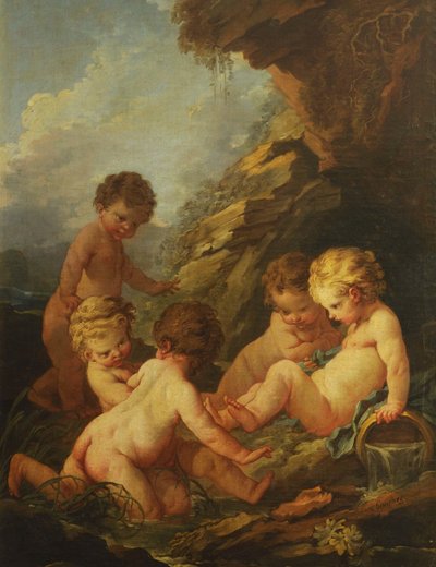 Boucher - Cinq enfants nus jouant au bord d