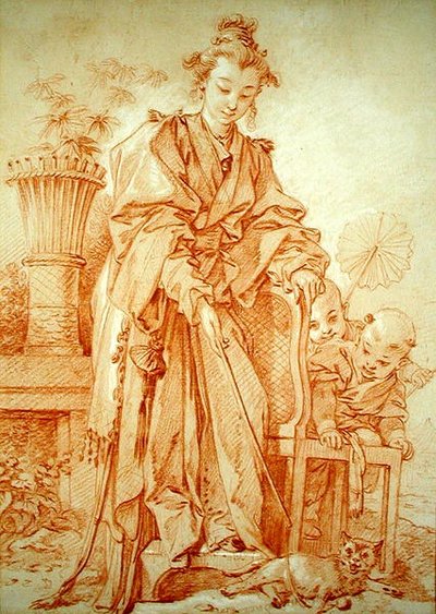 Fille chinoise jouant avec un chat - François Boucher