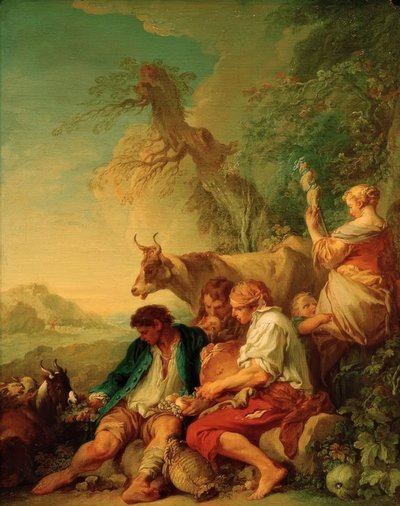 Bergers avec du bétail dans un paysage - François Boucher