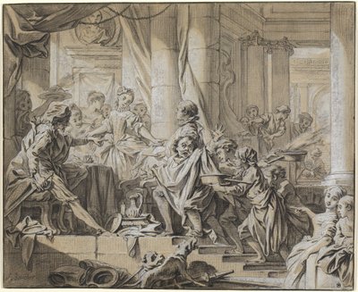 Sancho fuyant les serviteurs du duc - François Boucher