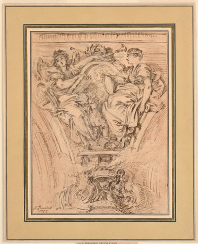 Décoration de spandrel : La renommée et la vérité applaudissant Louis XV - François Boucher