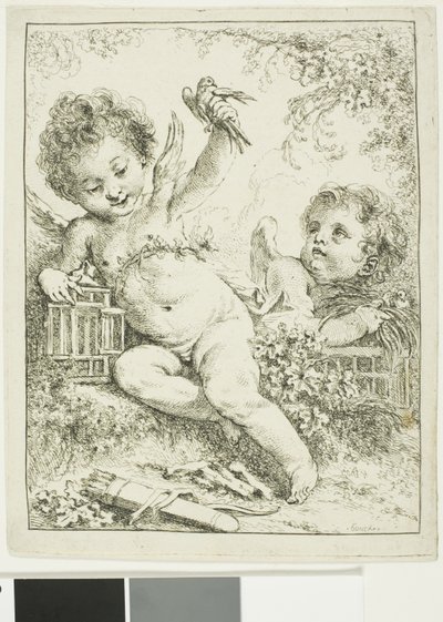 Deux Putti avec un oiseau - François Boucher