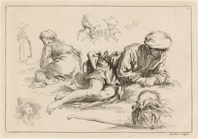 Études de figures incluant un garçon allongé - François Boucher after Abraham Bloemaert