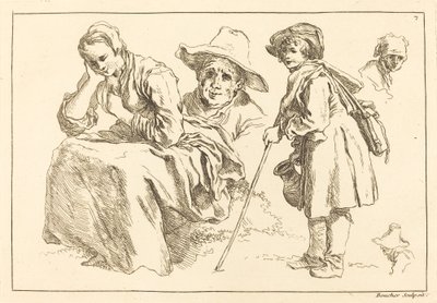 Études de figures, y compris un garçon debout tenant une cruche - François Boucher after Abraham Bloemaert