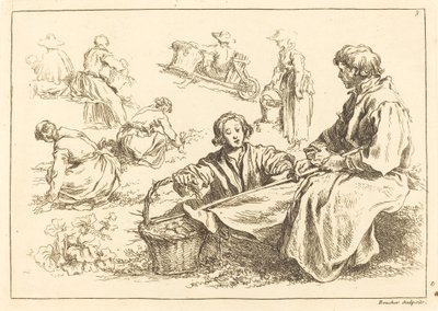 Études de figures incluant deux paysans assis - François Boucher after Abraham Bloemaert