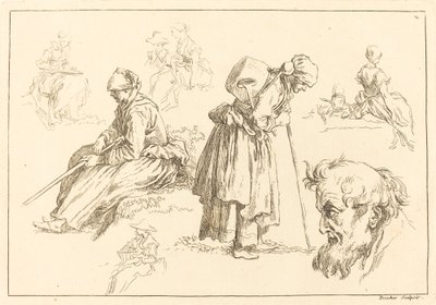 Études de figures incluant une femme avec une bouilloire - François Boucher after Abraham Bloemaert