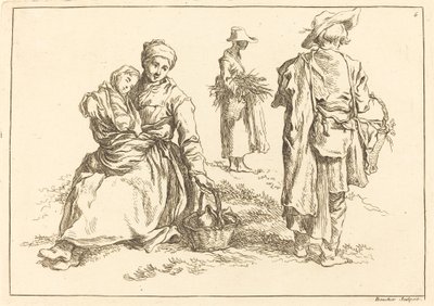 Mère assise et enfant, deux paysans debout - François Boucher after Abraham Bloemaert