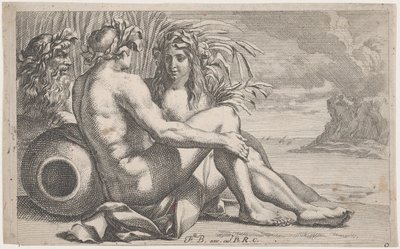 Dieux des rivières allongés devant un paysage marin, 1651-82 - François Bourlier
