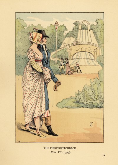 Couple à la mode aux montagnes russes, Les Montagnes Russes à Belleville, construites en 1812 - François Courboin