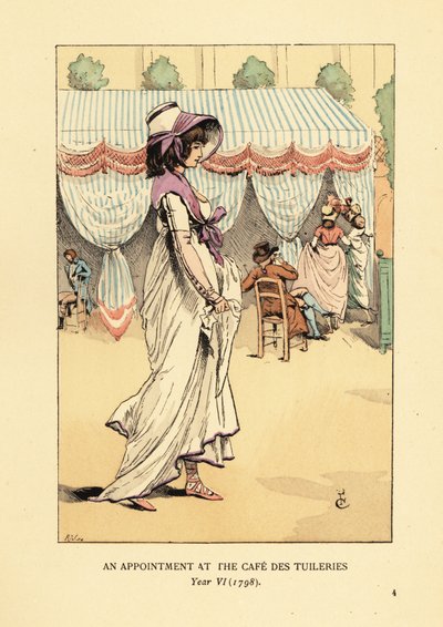 Femme à la mode arrivant à un rendez-vous au Café des Tuileries, Paris, An VI - François Courboin