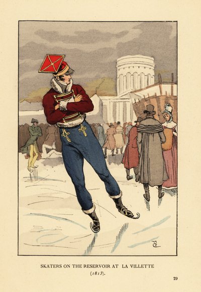 Lancier et messieurs patinant sur le Bassin de la Villette, Paris - François Courboin