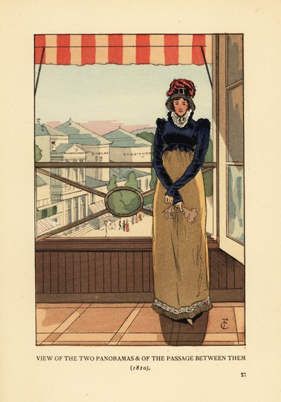 Femme à la fenêtre surplombant les Panoramas et le Passage des Panoramas, boulevard Montmartre, Paris - François Courboin